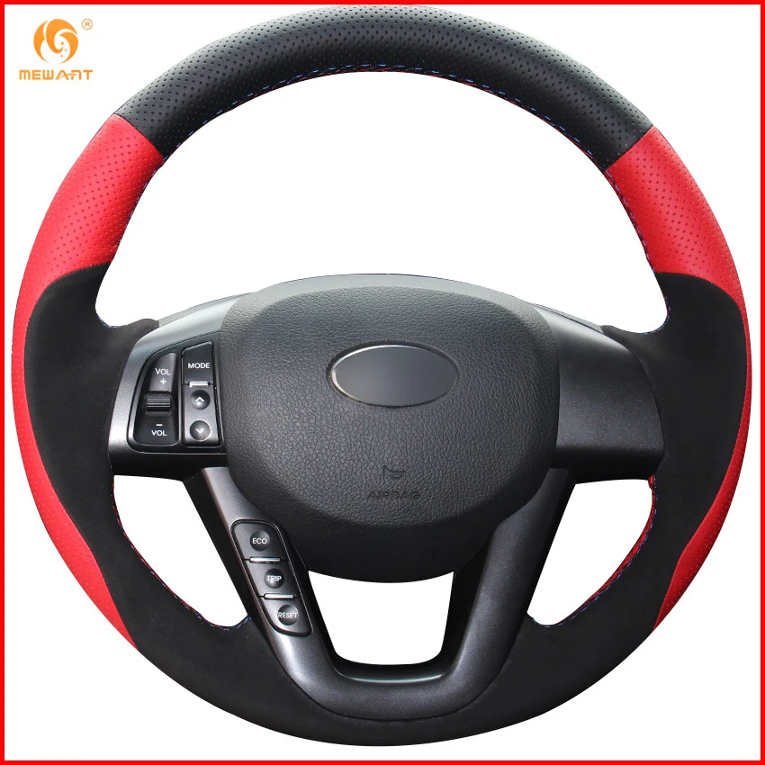 MEWANT Black Red Genuine Leather Suede Car Steering Wheel Cover for Kia K5 2011 2012 2013 Optima Accessories Parts | Автомобили и