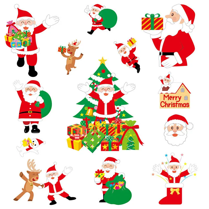 

1pc PVC Cartoon Merry Christmas Wall Stickers Santa Claus Window Room Decoration Vinyl New Year Home Shop Market Decor Removable