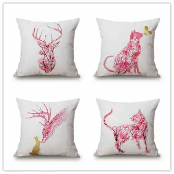 

18" Waist Sofa Case Decor Cover Linen Cotton Car Cat Home Flower Pillow Cushion