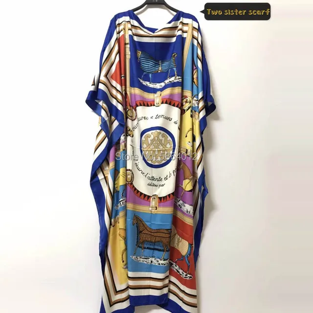 Africa Fashion Blogger Recommend Popular printed Silk Kaftan Maxi dresses Loose Summer Beach Bohemian kaftan long dress for lady 5