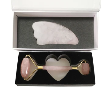 

Natural Rose Quartz Roller Jade Roller Slimming Face Massager Gua Sha Set Scraping Massage Tools Body SPA Massage Relaxation