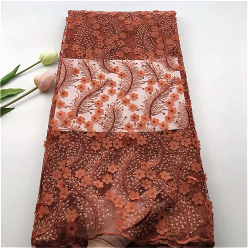 

2019 Latest Nigerian Sequins Lace Fabric High Quality African 3D Net Lace Fabric Wedding French Tulle Lace Material For Dress