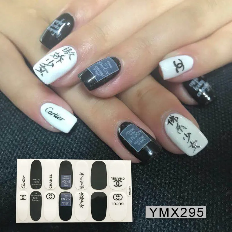 1 лист, для дизайна ногтей, полное покрытие, самоклеющиеся наклейки для переноса лака, 14 насадок, водонепроницаемые наклейки для ногтей, наклейки для маникюра - Цвет: YMX295