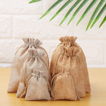 

5PCS Vintage Candy Organizer Drawstring Pouch Candy Bags Decor Sack Food Storage Wedding Favor Natural Burlap Shopping Bag Hot