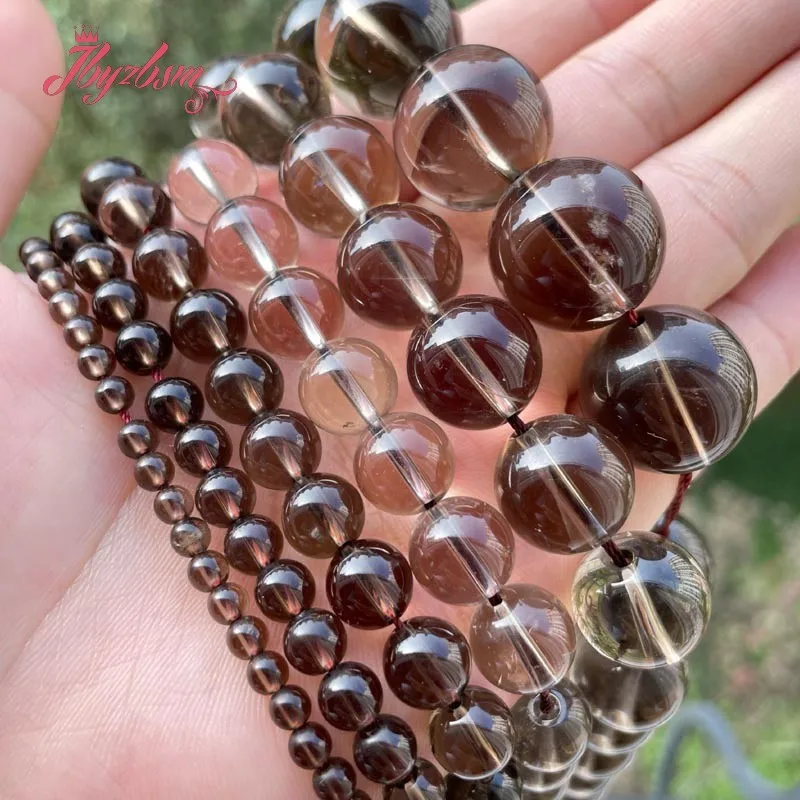 

4.6.8mm Smooth Round Smoky Quartzs Crystal Natural Stone Loose Bead for DIY Accessories Charms Necklace Bracelets Jewelry Making
