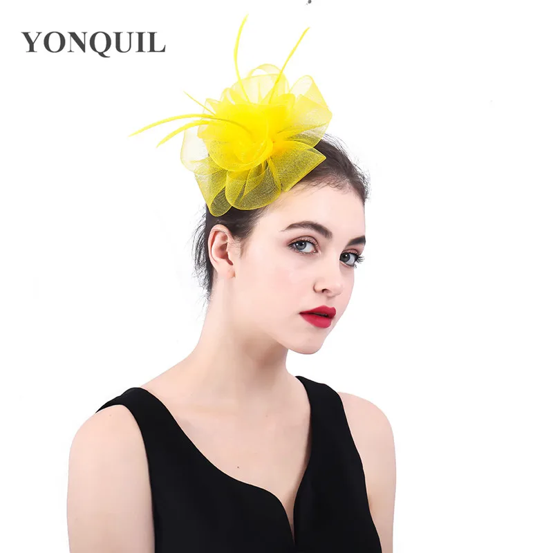 Желтый набор нейлоновых волосяных аксессуары Fascinator свадебные туфли для женщин; Элегантная модная обувь повязка на голову, заколки для волос, свадебные аксессуары для волос, фетровая шляпка шерстяная