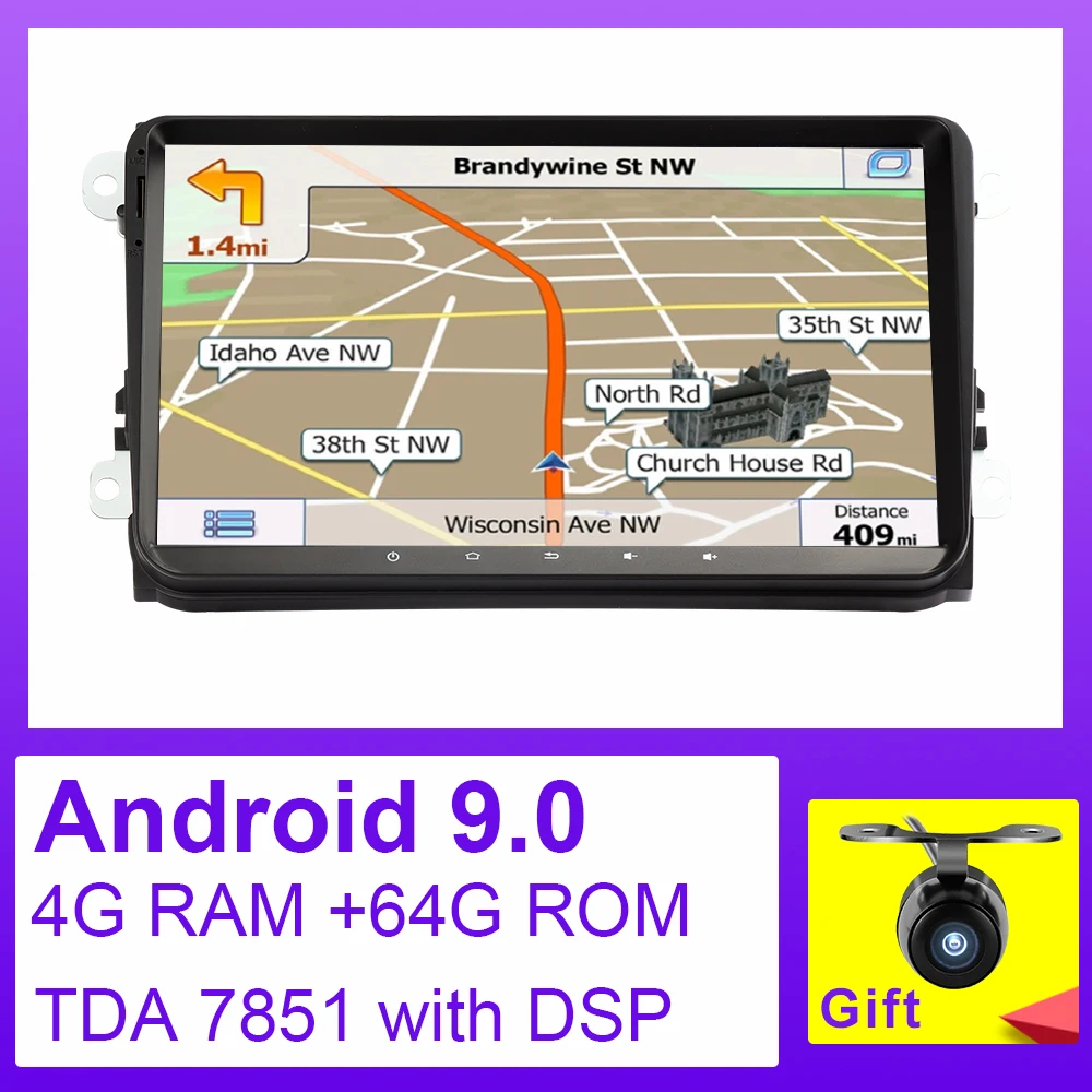 Eunavi 2 Din 9 ''Android 9,0 4G ram автомобильное радио стерео gps Navi для VW Passat B6 CC Polo GOLF 5 6 Touran Jetta Tiguan Magotan Seat - Цвет: 4G 64G PX5 WITH DSP