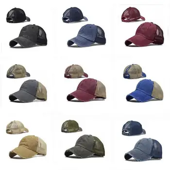 

High Ponytail Adjustable Baseball Cap Mesh Trucker Baseball Hat Washed Baseball Cap Ponytail Hats For Men Women Multicolor