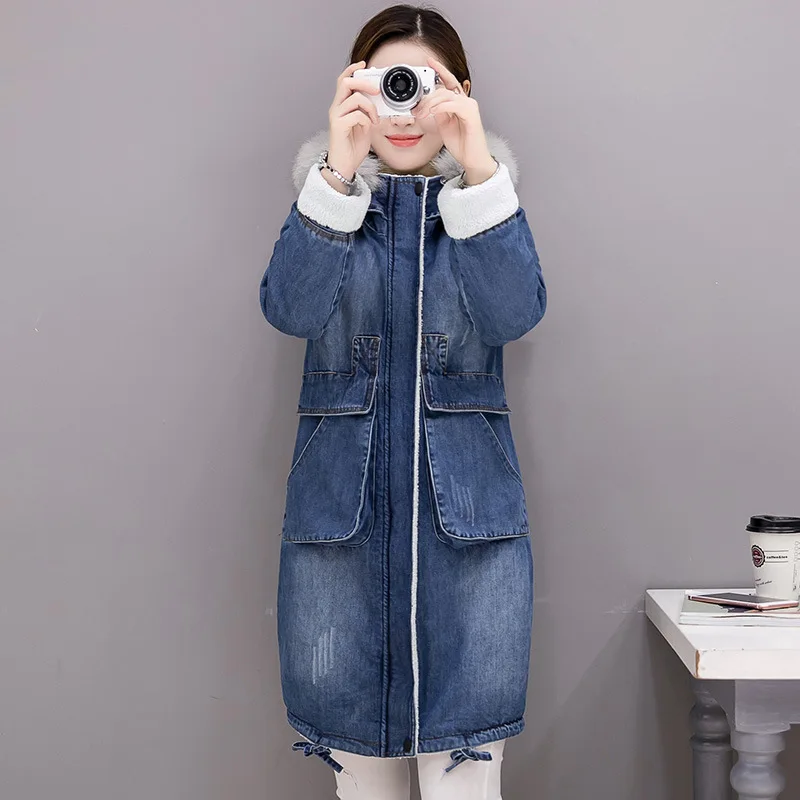 

Cowboy Cotton Coat Women's Winter Coat Plus-sized Womenswear Size Large Version of Mid-length Brushed And Thick Winter Overcoat