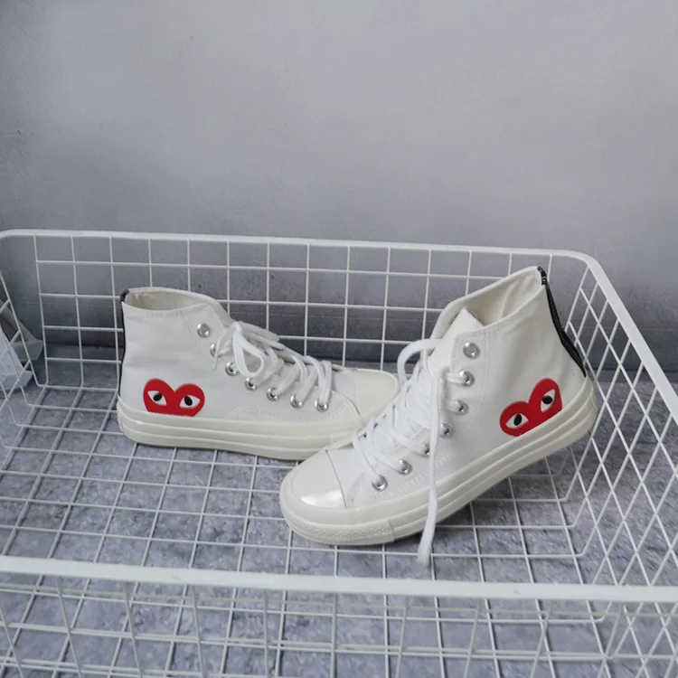 New Rei Kawakubo Celebrity Style Joint Trendy Shoes 1970s Heart Grimace Hight-top Cloth Shoes Men's Street Snap Couples Canvas S