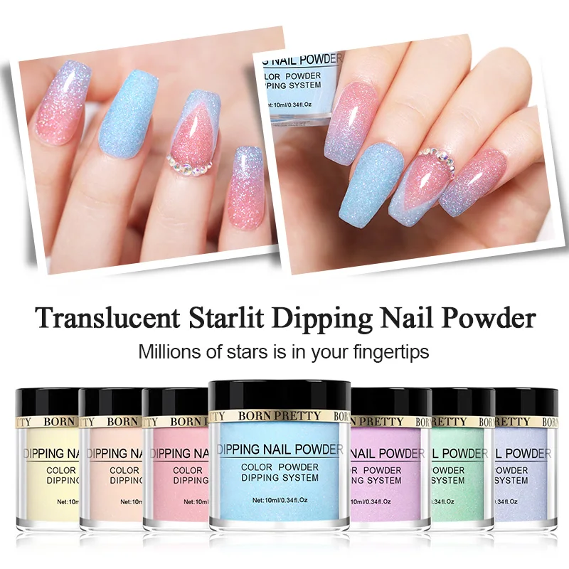 BORN PRETTY Natural Dry Dipping Nail Powder 10 ml Translucent Starlit Dip Nail Glitter Dust Power Manicure Nail Art Decoration