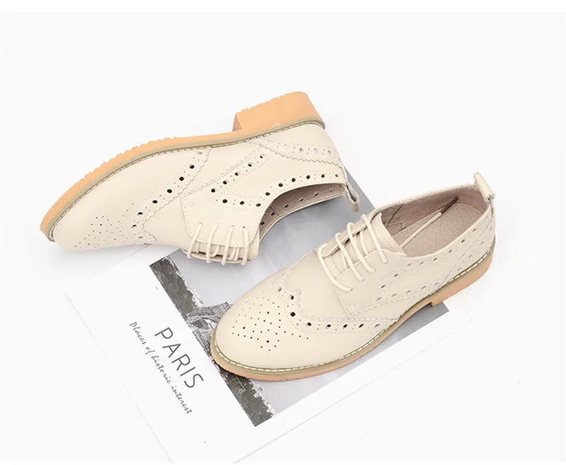 Spring 2020 New Genuine Leather Lace-Up College Women's Brogues Shoes Vintage Carved Single Oxford Shoes For Woman Plus Size 43 (1)
