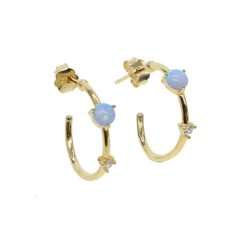Simple Geometric 925 Sterling Silver Girl Women Jewelry White Fire Opal Gemstone Circle Bar Earring | Украшения и аксессуары
