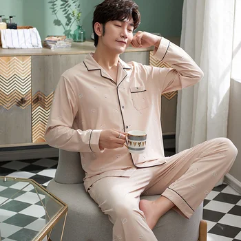 

100% Cotton Pijama for Men 2 Pieces Lounge Sleepwear Pyjamas Plaid Autumn Bedgown Home Clothes Man PJs Pure Cotton Pajamas Set