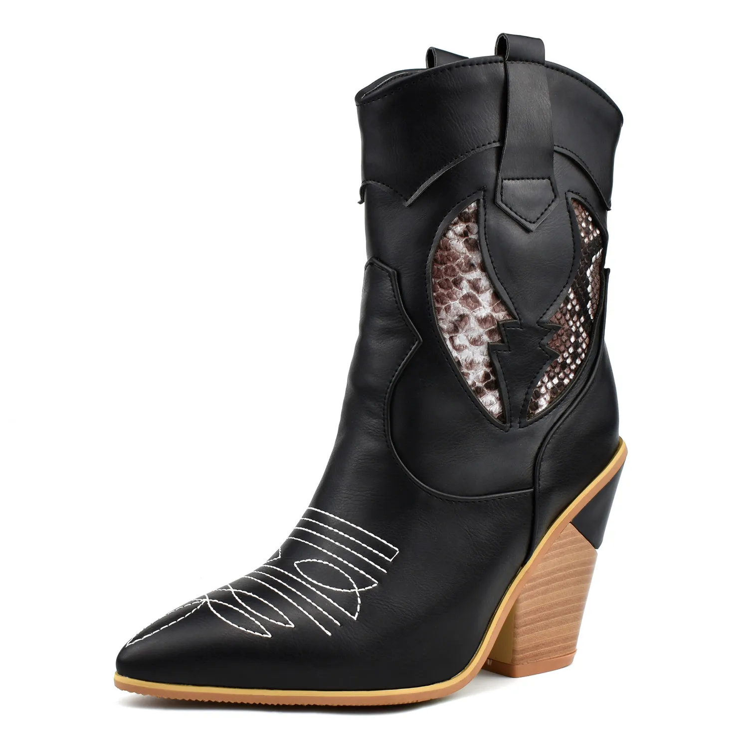 Женские ботильоны со змеиным принтом, на танкетке, с острым носком, Осень-зима, 2019 Женские ботильоны со змеиным принтом, на танкетке, с острым носком, Осень-зима, 2019