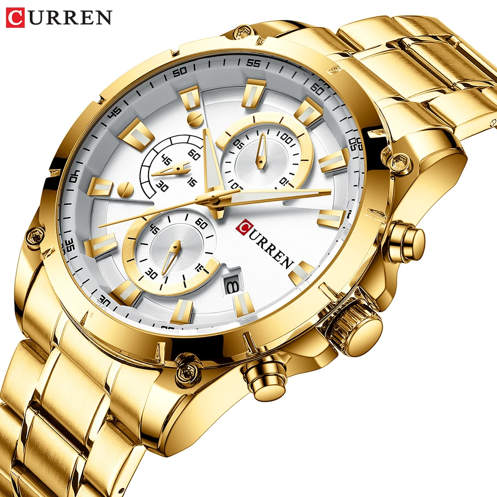 $15.99 Gold Watches Men Luxury Top Brand Curren Quartz Wristwatch Fashion Sport And Causal Business Watc