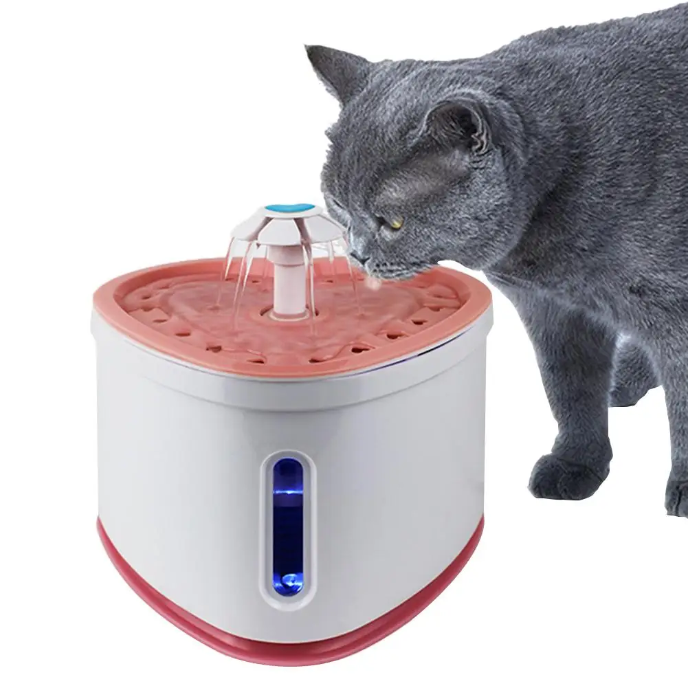 Pet диспенсер для воды автоматический питьевой фонтаны для кошек собак маленьких животных светодиодный кормушка для воды с видимым окном любовная модель - Цвет: Pink