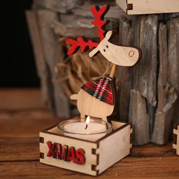 

New Year 2021 Christmas Elk Wooden Glass Cup Candlestick Candle Holder Decor Christmas Decoration Home Candlestick Table Decor