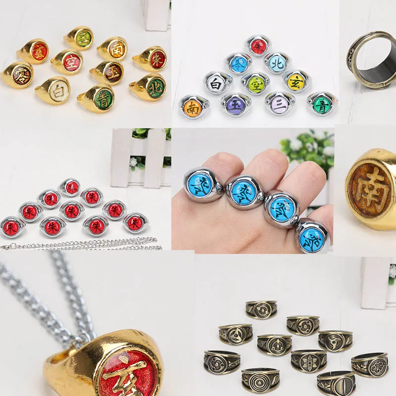 

Naruto Akatsuki Alloy Ring Set necklace Pein Uchiha Itachi Ring Action Figures Cosplay Rings with box