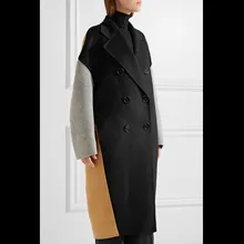 Осень-зима Для женщин ретро Волшебный цвет двубортная шерстяная куртка длинное пальто женские ботфорты шерстяное пальто верхняя одежда