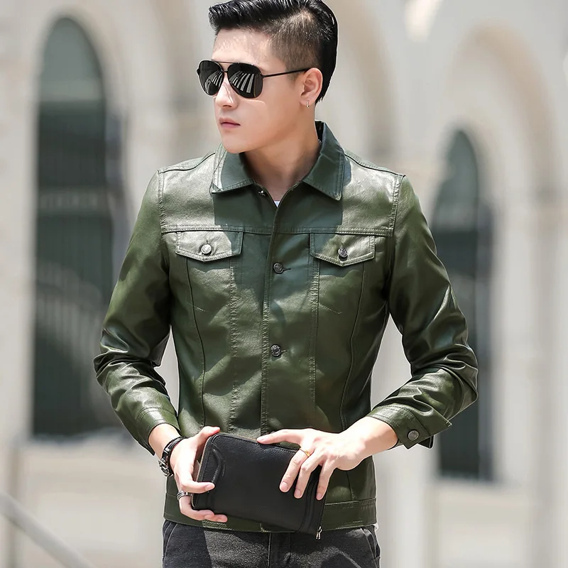 Осенние новые продукты трендовые мужские кожаные пальто в Корейском стиле Slim Fit для подростков из Pu искусственной кожи, в виде фальшивого кармана кожаные пальто Мужское пальто