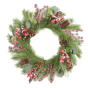 

New 50cm Christmas Wreath Reusable PE Red Fruit Wall Hanging Garland 2021 New Year Door Decoration Wreath Christmas Ornaments