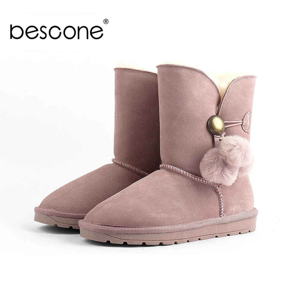 

BESCONE Fashion Design Boots Winter Snow Warm Handmade Hot Sale New Round Toe Special Design Shoes Mid-Calf Women Boots BX38