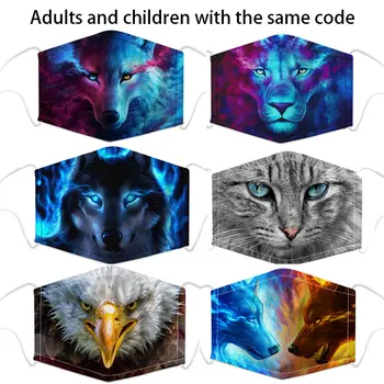 

adult children's anti-spray masks new cartoon 3D digital printing plug-in chip protective mask with 2 filter chips