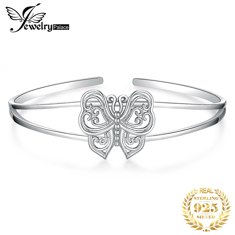 JewelryPalace 925 пробы 100% серебро Винтаж филигрань полые бабочка разделение браслет на