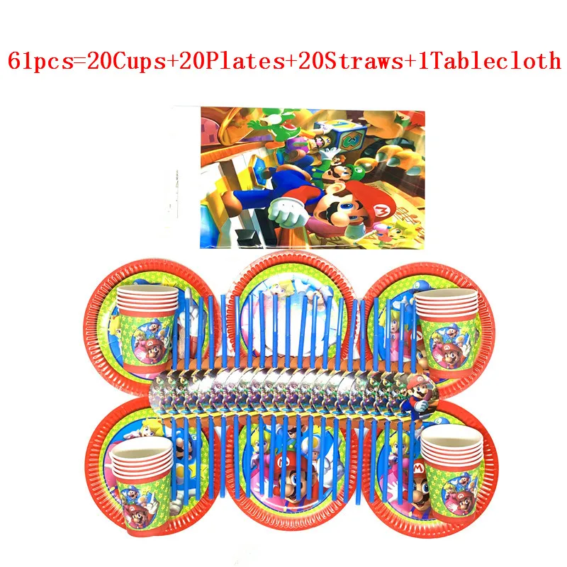 Горячая Распродажа 61 шт/31 шт мультяшный Super Mario Bros тема ребенок Мальчики День рождения гибкие соломинки бумажный стаканчик, тарелка украшение питания - Цвет: BeiPanXiZhuo 61pcs