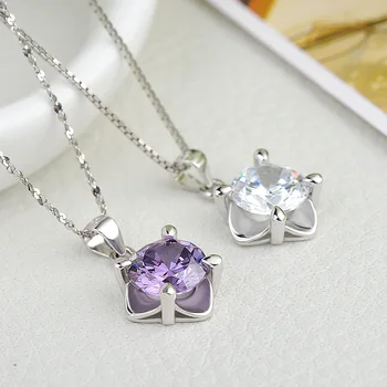 

Sterling Silver Necklace Lovely Pendant Zircon Zircon Pendant Jewelry for Women 18K Gold Plated 18inches Chain Free with Box