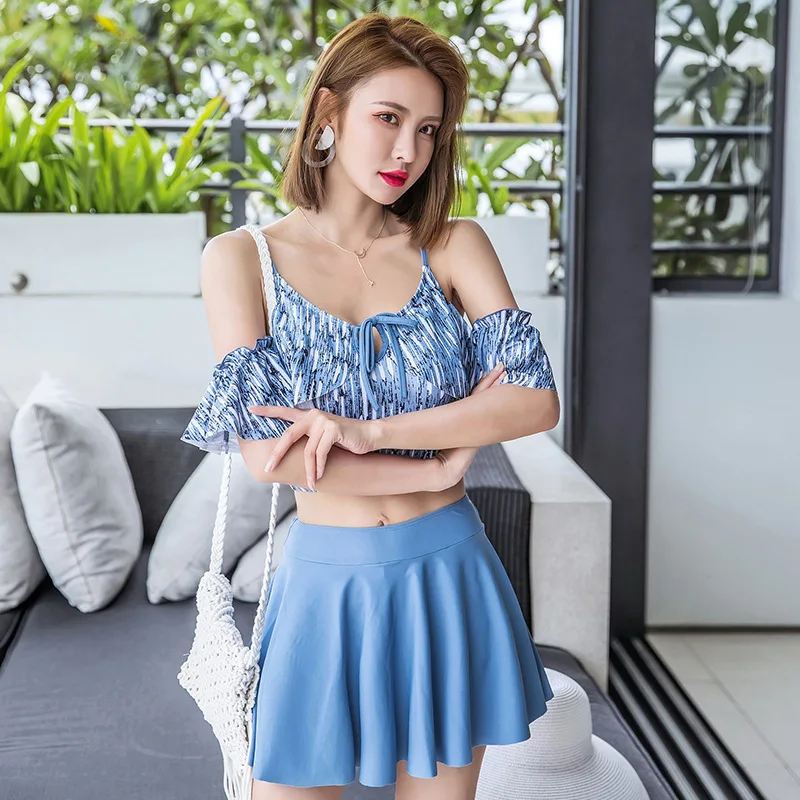

Bathing Suit Women's Two-Piece Set Split Type Bikini Tour Bathing Suit Skirt Conservative Boxer Graceful qing xin wen quan Tour