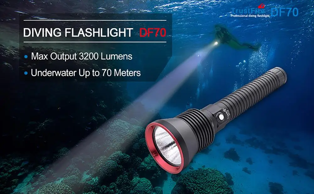 TrustFire DF70 светильник для дайвинга CREE XHP70 3200LM профессиональный светодиодный светильник для подводной съемки 70 м фонарь светильник для дайвера с батареей 26650