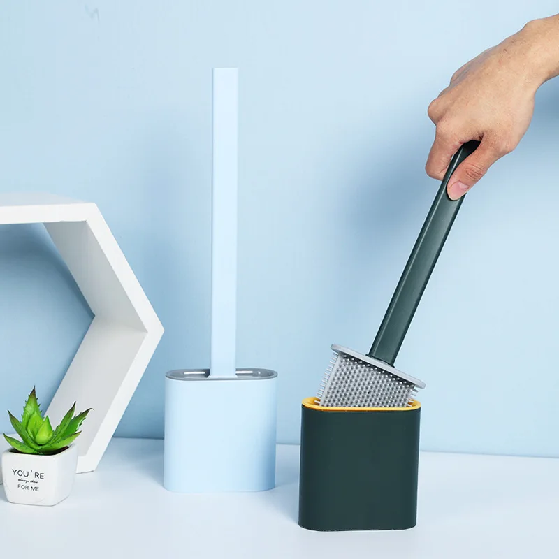 

Silicone toilet flat brush head flexible soft bristles, with quick-drying holder set, used for cleaning brushes for toilet acces