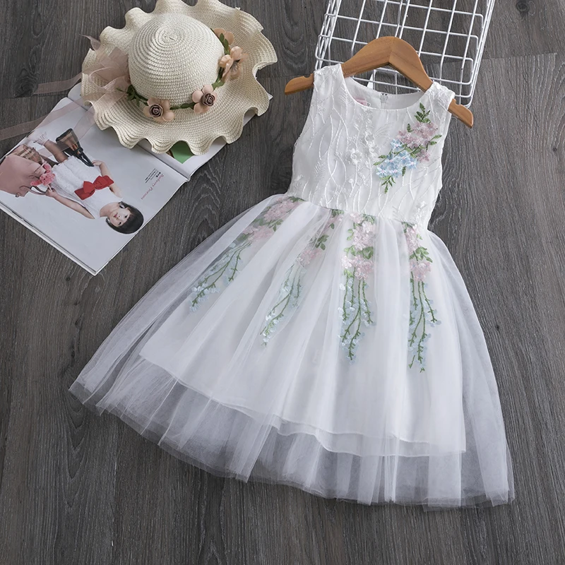 Кружевное платье Детская одежда для девочек милое платье принцессы из тюля для девочек; коллекция года; праздничное платье для свадьбы костюм для девочек 3 От 6 до 8 лет - Цвет: White 2
