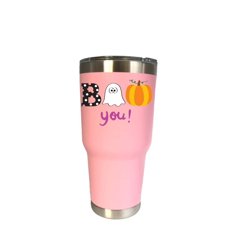 30 oz pink Хэллоуин Тыква подарок 30 унций стакан путешествия автомобиля пивная кружка с двойными стенками Изолированная вакуумная фляжка из нержавеющей стали Термос кофейные кружки - Цвет: 30 oz pink
