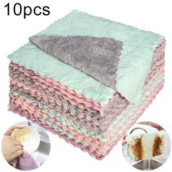

10Pcs Home Kitchen Thicken Water Absorbent Corals Velvet Cleaning Dish Cloth Towel Quick-drying Non-stick Oil Dishwashing Cloth