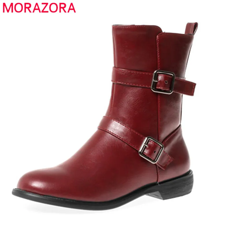 

MORAZORA 2020 big size 46 women ankle boots buckle zip autumn winter boots simple round toe low heels casual shoes ladies