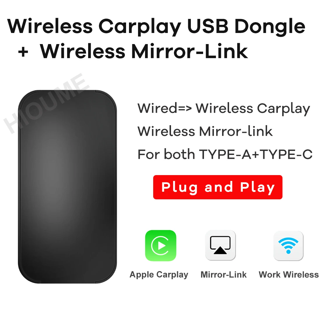 Новый беспроводной адаптер CarPlay с зеркальным соединением для Audi Benz Mazda Porsche Volkswagen