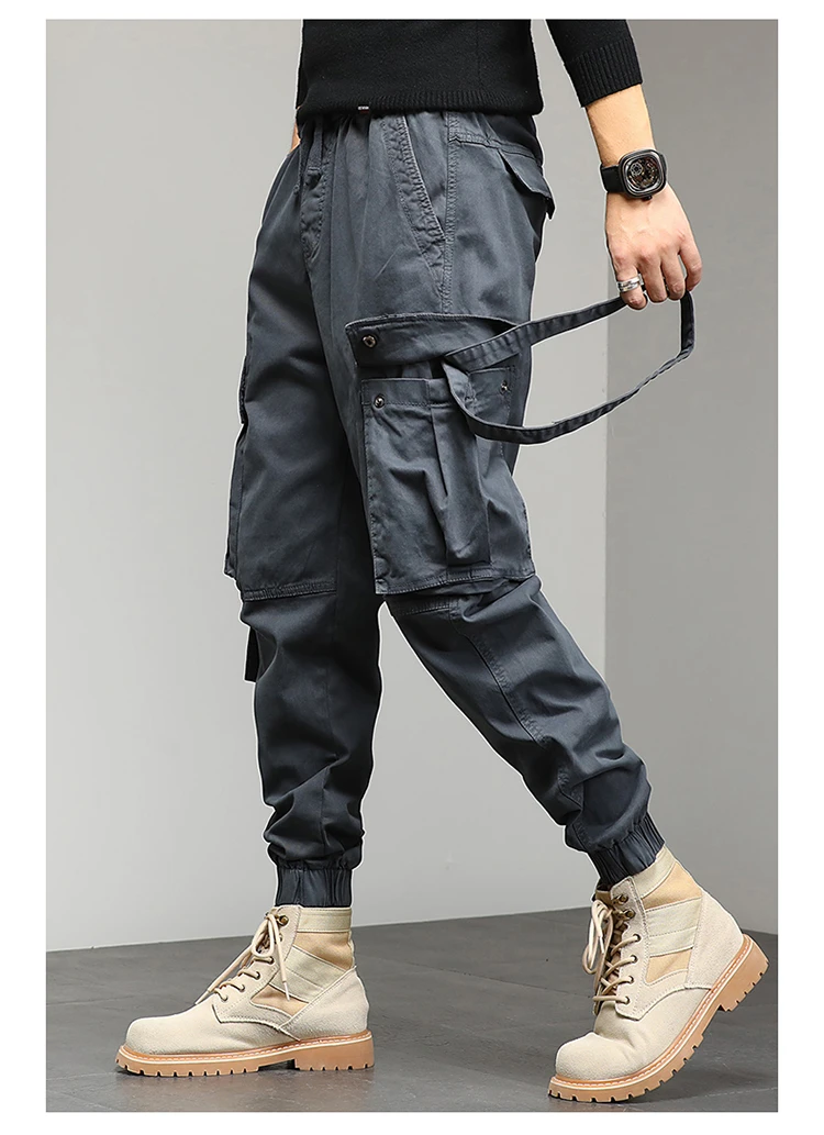 2021 Autumn Winter New Men Casual Cargo Pants Men Cotton Slim Multi Pocket High Quality Plus Size Cargo Pants Men Sports Pants khaki cargo pants