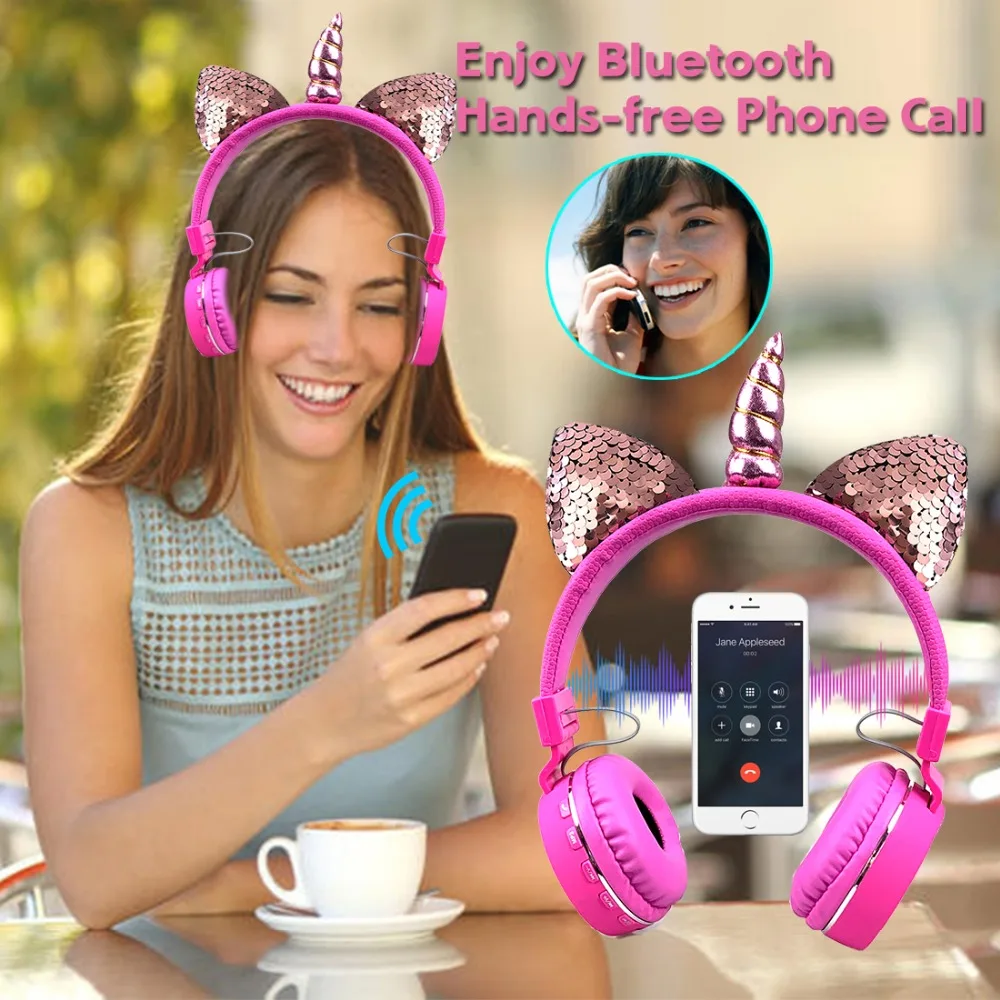 JINSERTA милые наушники с единорогом, беспроводные детские наушники с Bluetooth, стерео Музыкальная гарнитура с микрофоном для громкой связи, подарок для мальчиков и девочек
