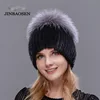 JINBAOSEN  Hot Sale Fashion Winter warm Women Knit Caps Mink hats with FOX Fur Vertical woven Top ► Photo 1/6