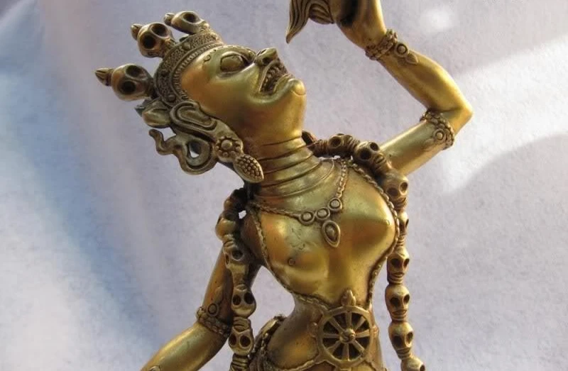 Tibet Tibeta Buddhism Pure Bronze Copper 24K Gold Gild Simhamukha Buddha Statue