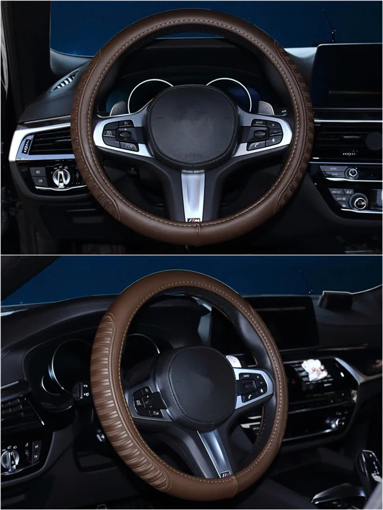 Steering Wheel Cover Car Grip Cover Four Seasons General Car Steering Wheel Set Embossed Plaid Stripes Anti-slip M Code