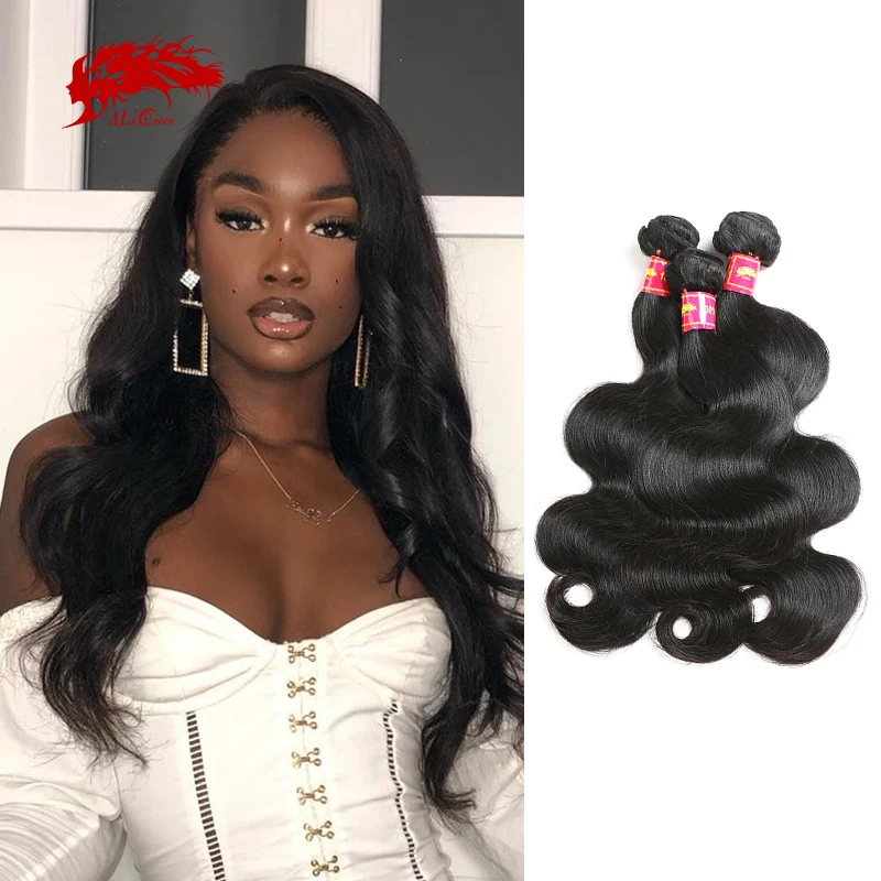Ali Queen One-Donor Brazilian Unprocessed Virgin Human Hair Extension Body Wave Bundle Natural Color 30 32 Inch Double Drawn