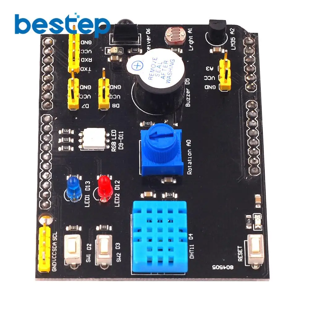 DHT11 LM35 Temperature Humidity Sensor Multifunction Expansion Board Adapter For Arduino RGB LED IR Receiver Buzzer I2C DHT11 LM35 Temperature Humidity Sensor Multifunction Expansion Board Adapter For Arduino RGB LED IR Receiver Buzzer I2C