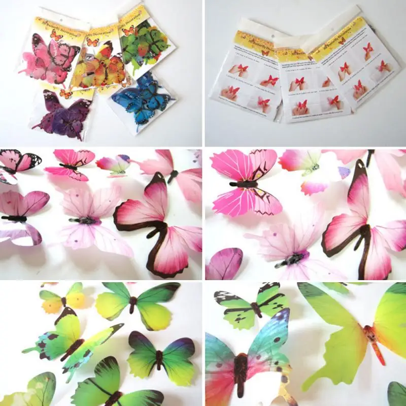 12 шт. ПВХ 3D бабочка Настенный декор милые бабочки настенные наклейки художественные наклейки украшение дома комнаты стены искусства