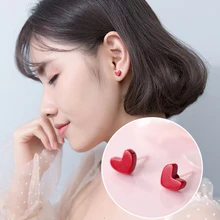 Изысканные модные корейские маленькие красные серьги-гвоздики из стерлингового серебра 925 пробы для девочек вечерние Серьги Brincos подарок ювелирных изделий