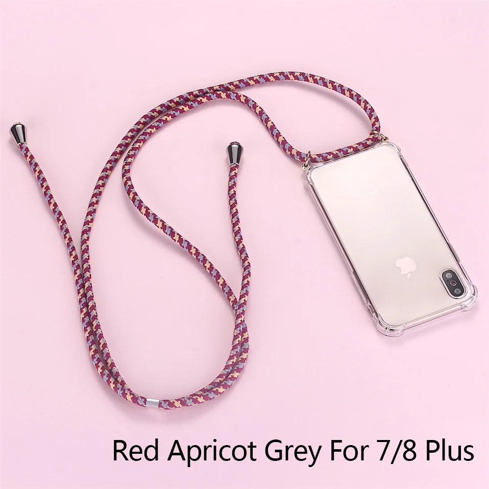 Red Apricot Grey Ремешок шнур цепь лента для телефона ожерелье Ремешок Мобильный чехол для телефона для iPhone 7 плюс 8 плюс Чехол для переноски для Apple 7+ 8 плюс - Цвет: Red Apricot Grey