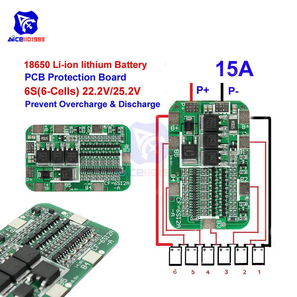 Diymore 6S 15A 24V PCB плата защиты BMS для 6 пакетов 18650 литий-ионная литиевая батарея модуль